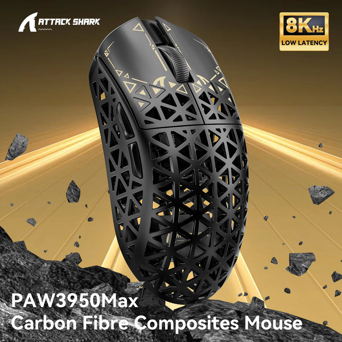 ATTACK SHARK R5 Tri-mode Ultra Wireless Gaming Mouse Carbon Fiber 8K ,PAW3950MAX ,8000Hz Wireless Polling Rate, DPI up to 42000